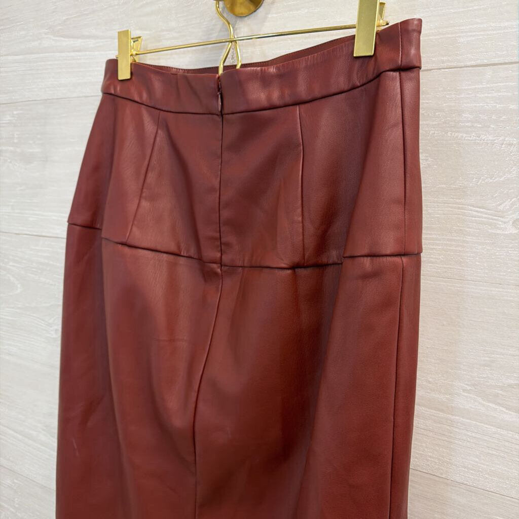 Anthropologie Burgundy Faux Leather Midi Skirt 6