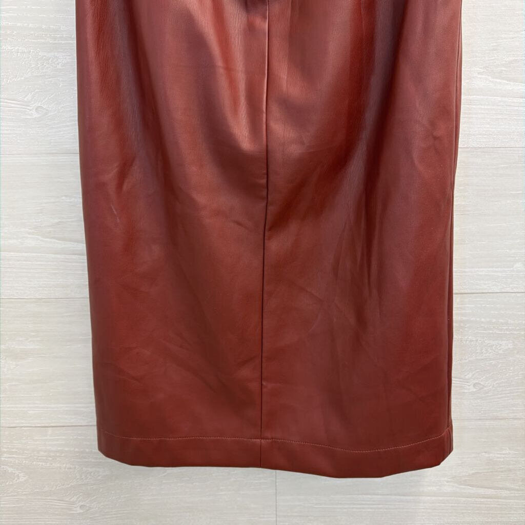 Anthropologie Burgundy Faux Leather Midi Skirt 6