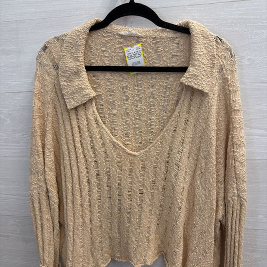 Oli and Hali Beige Open Knit Slouchy V Neck Top Small