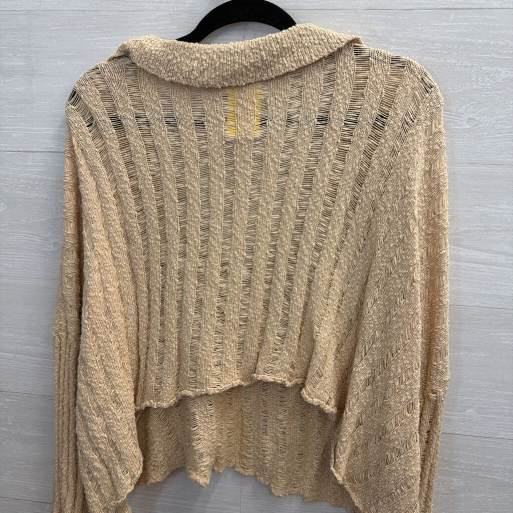 Oli and Hali Beige Open Knit Slouchy V Neck Top Small