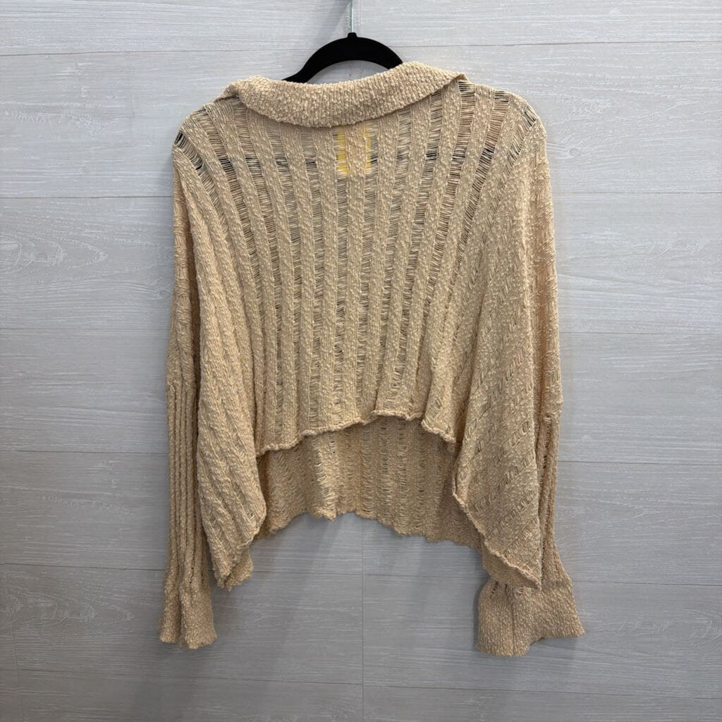 Oli and Hali Beige Open Knit Slouchy V Neck Top Small