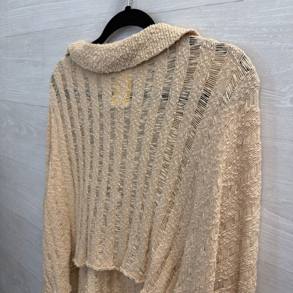 Oli and Hali Beige Open Knit Slouchy V Neck Top Small