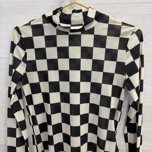 Vans Black/ White Checkered Long Sleeve Mock Neck Top Extra Small