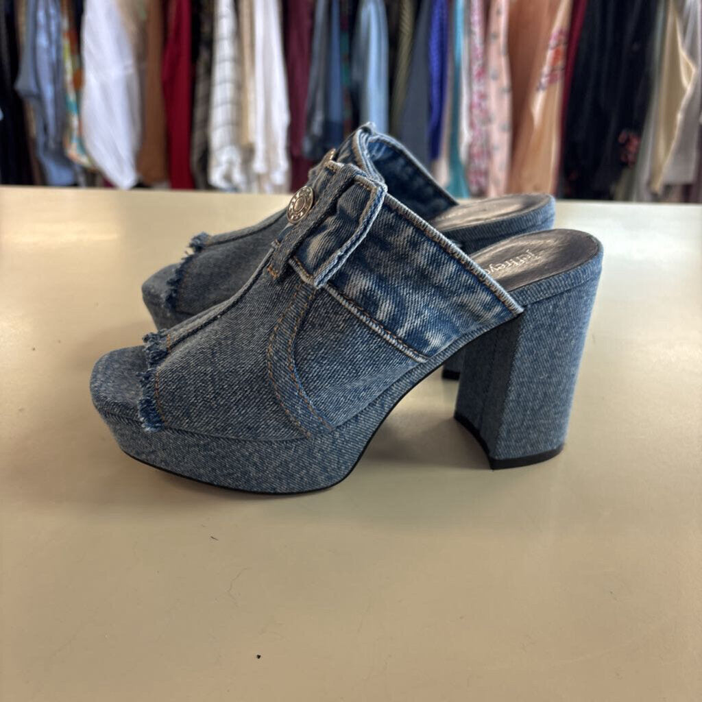 Jeffrey Campbell Magda Denim Platform Slip On Heels 6.5