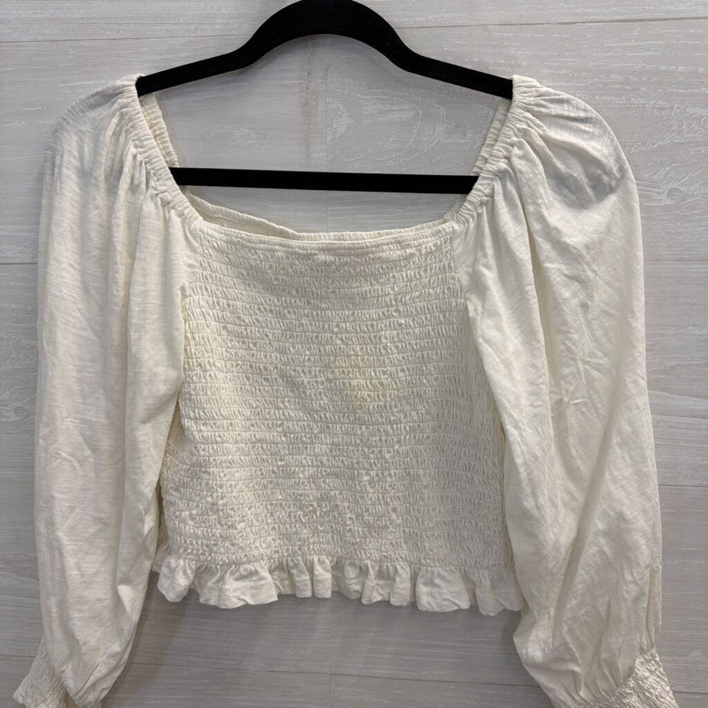 Pilcro White Smocked Cropped Long Sleeve Top Small