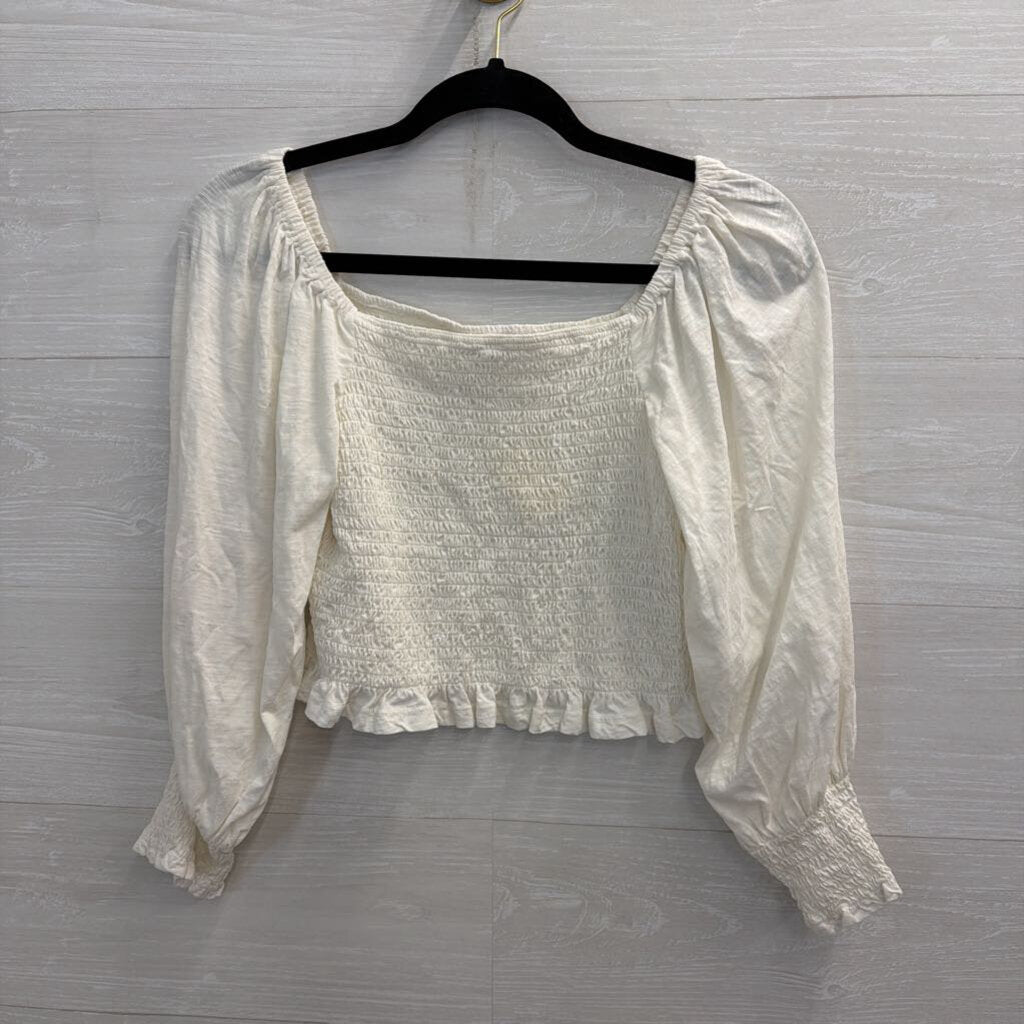 Pilcro White Smocked Cropped Long Sleeve Top Small