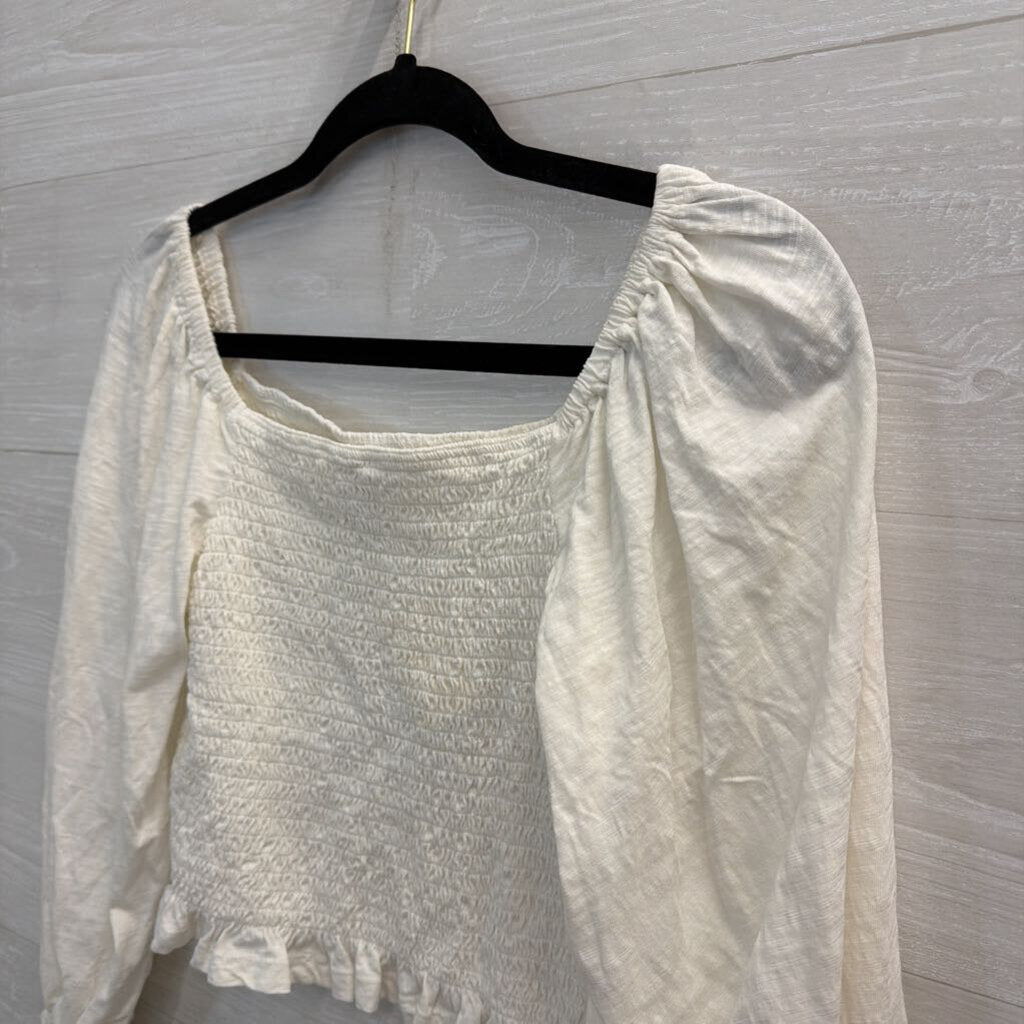Pilcro White Smocked Cropped Long Sleeve Top Small