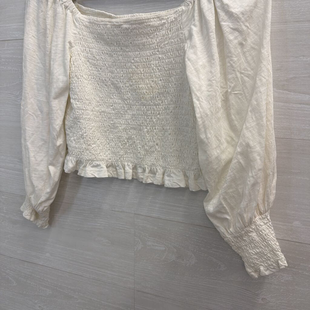 Pilcro White Smocked Cropped Long Sleeve Top Small