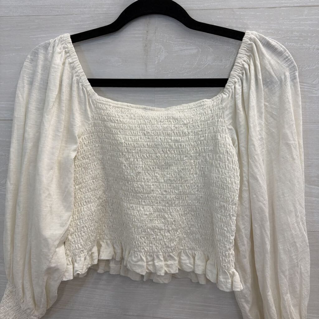 Pilcro White Smocked Cropped Long Sleeve Top Small