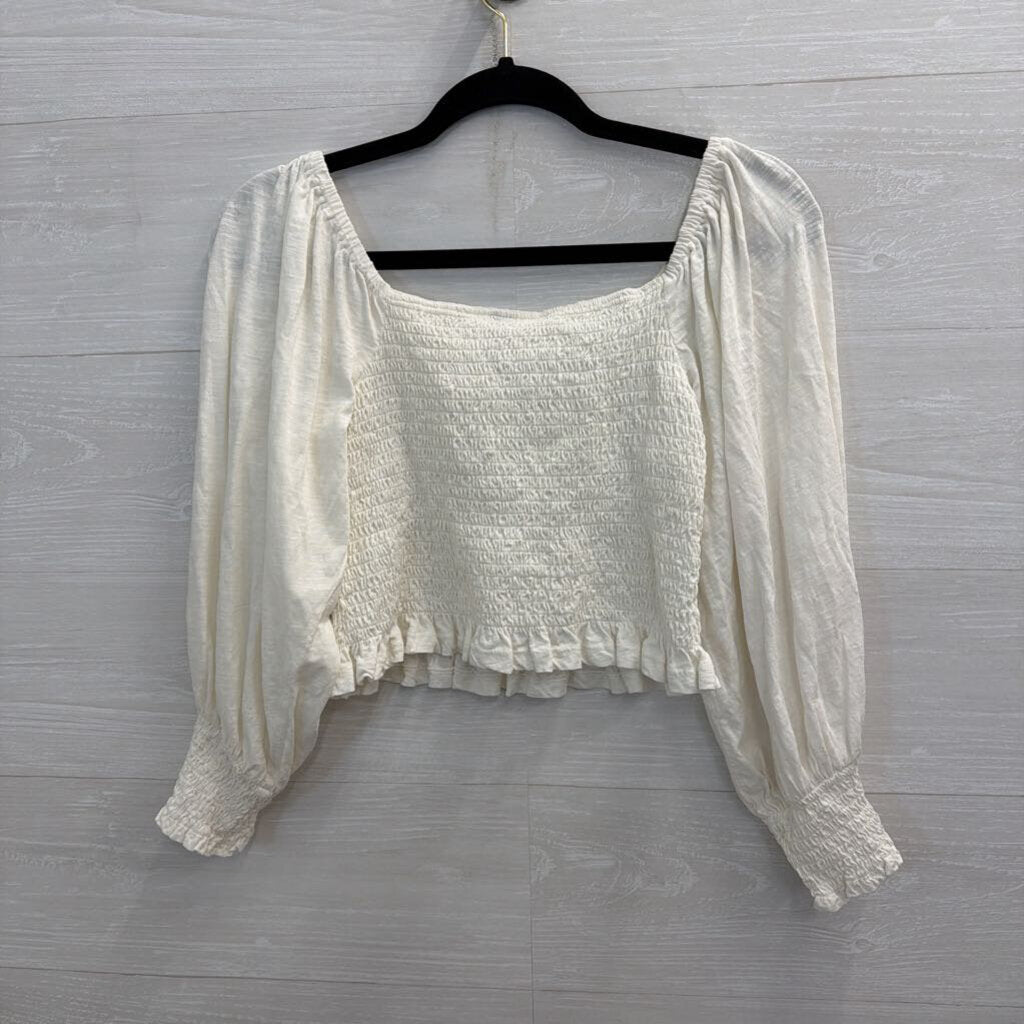 Pilcro White Smocked Cropped Long Sleeve Top Small
