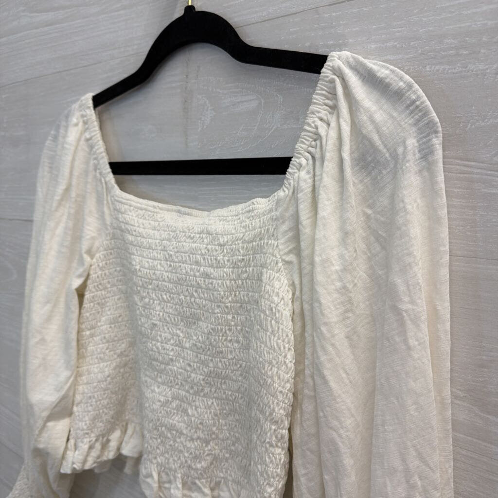 Pilcro White Smocked Cropped Long Sleeve Top Small