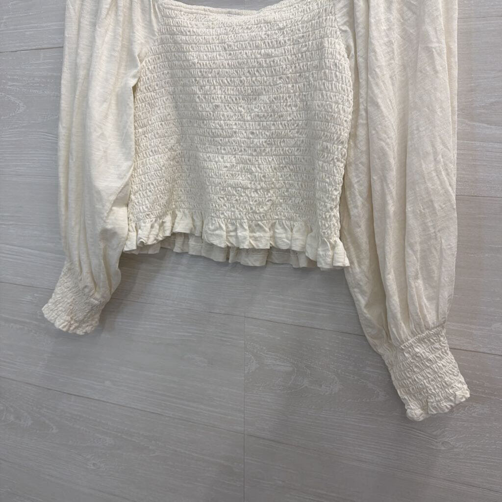Pilcro White Smocked Cropped Long Sleeve Top Small