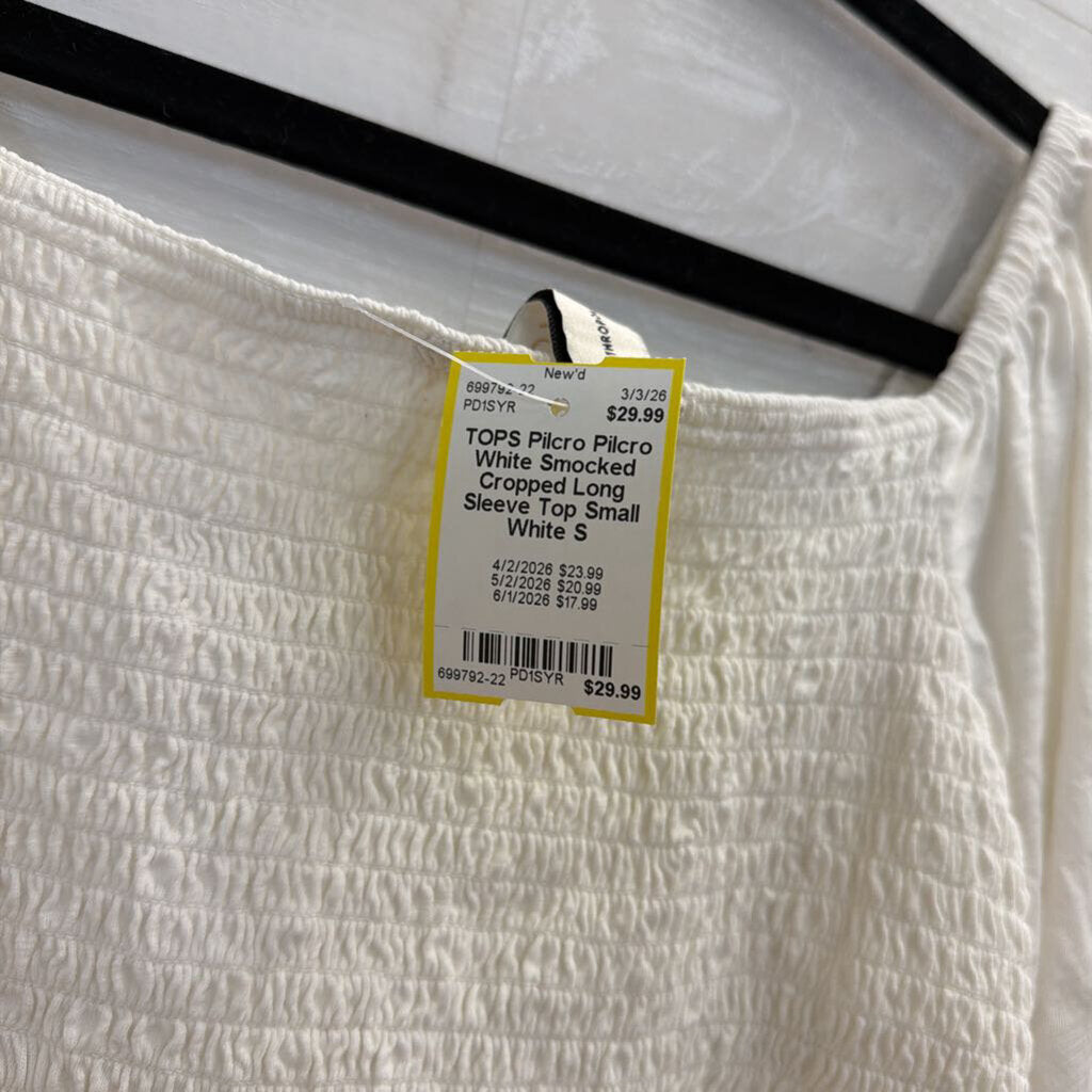 Pilcro White Smocked Cropped Long Sleeve Top Small