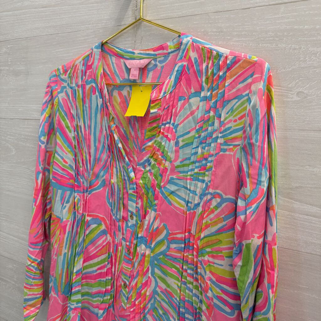 Lilly Pulitzer Pink/ Multi Print Long Sleeve Dress Small