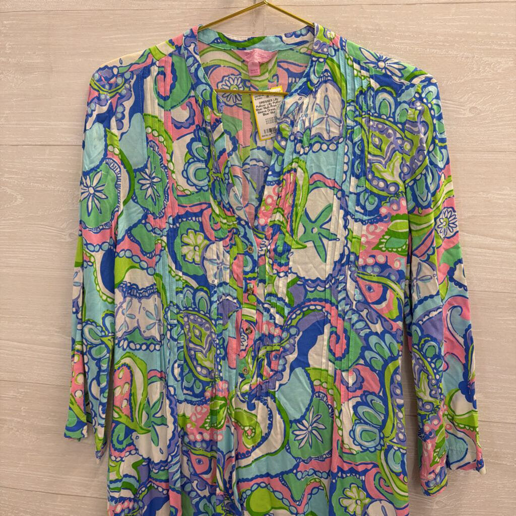 Lilly Pulitzer Blue/ Multi Print Long Sleeve Dress Small