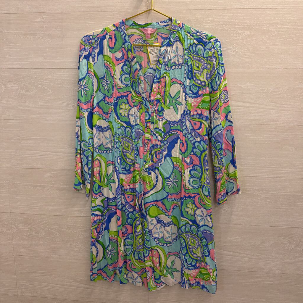 Lilly Pulitzer Blue/ Multi Print Long Sleeve Dress Small