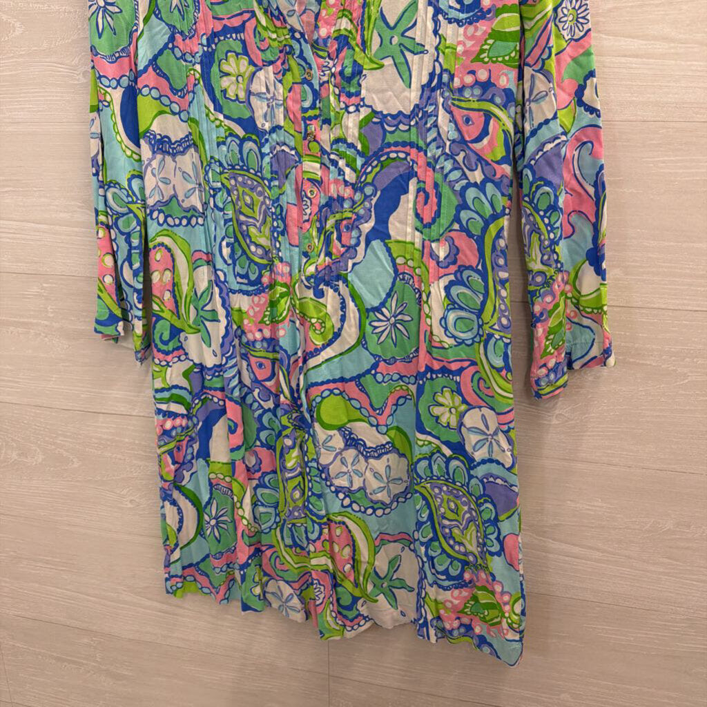 Lilly Pulitzer Blue/ Multi Print Long Sleeve Dress Small