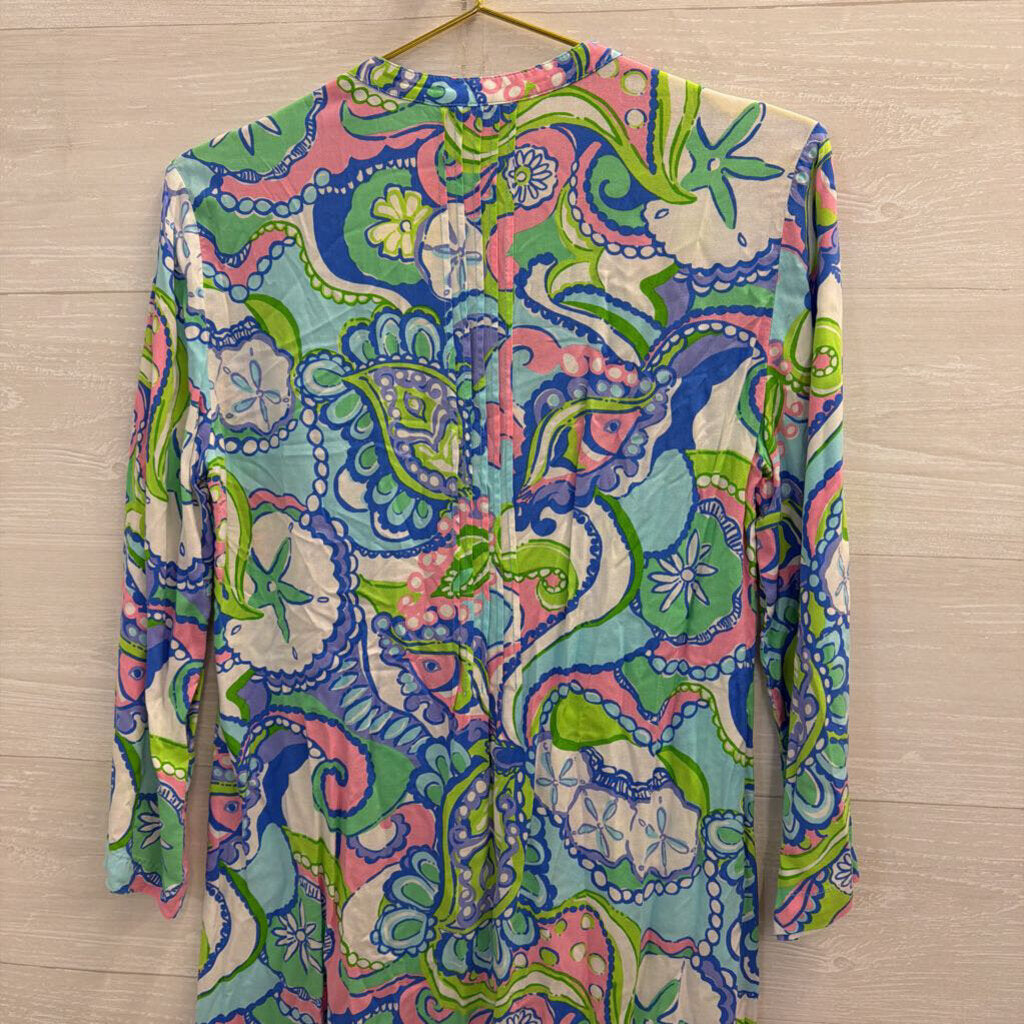 Lilly Pulitzer Blue/ Multi Print Long Sleeve Dress Small