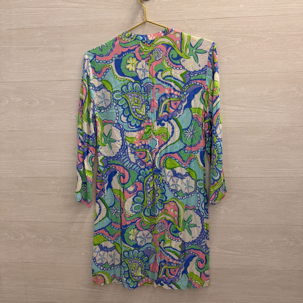 Lilly Pulitzer Blue/ Multi Print Long Sleeve Dress Small