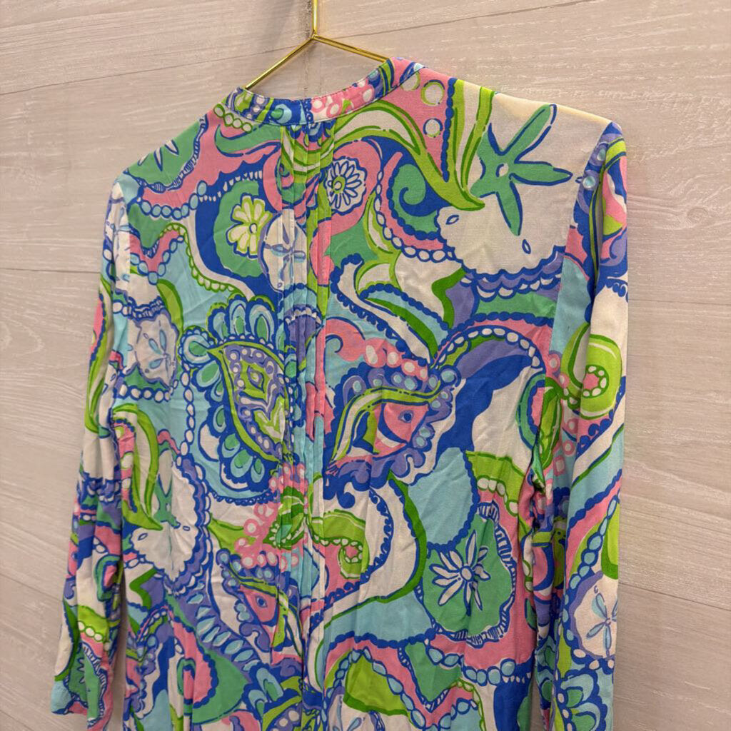 Lilly Pulitzer Blue/ Multi Print Long Sleeve Dress Small