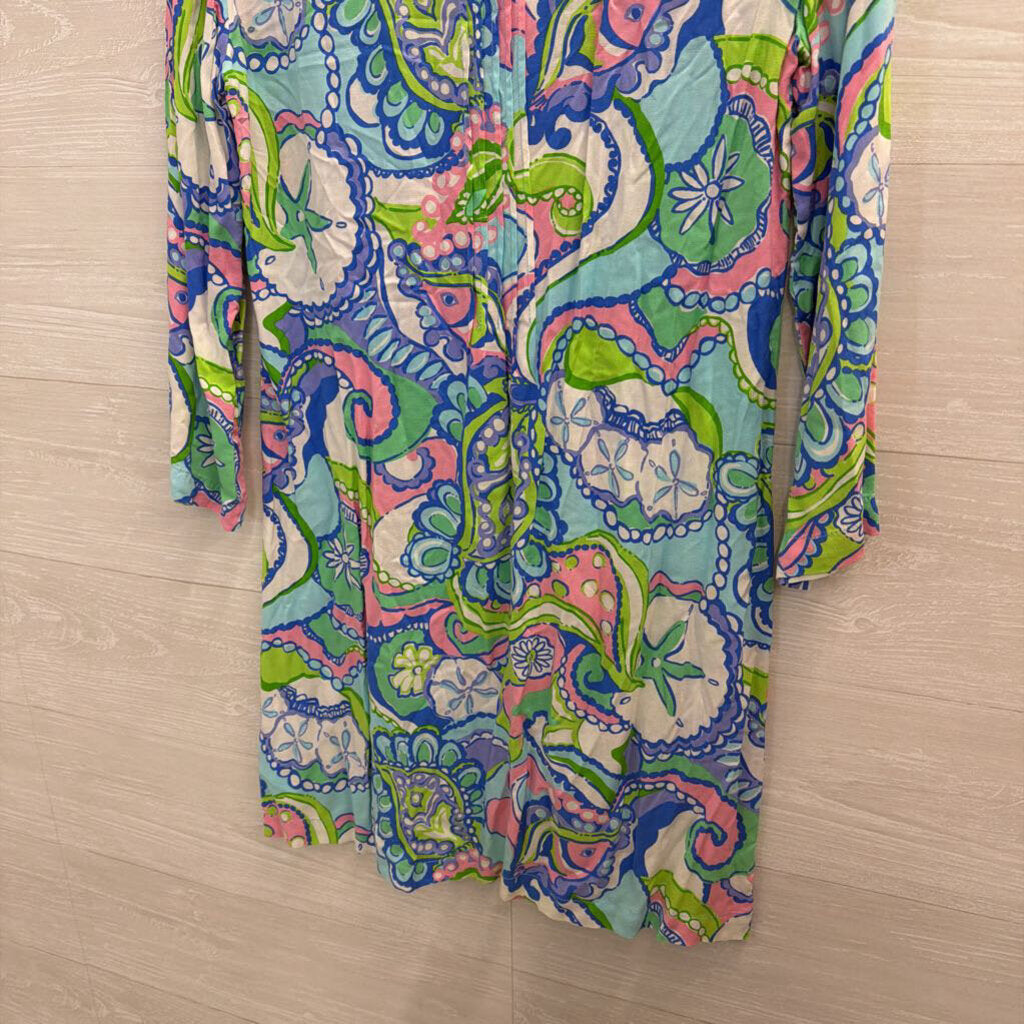 Lilly Pulitzer Blue/ Multi Print Long Sleeve Dress Small