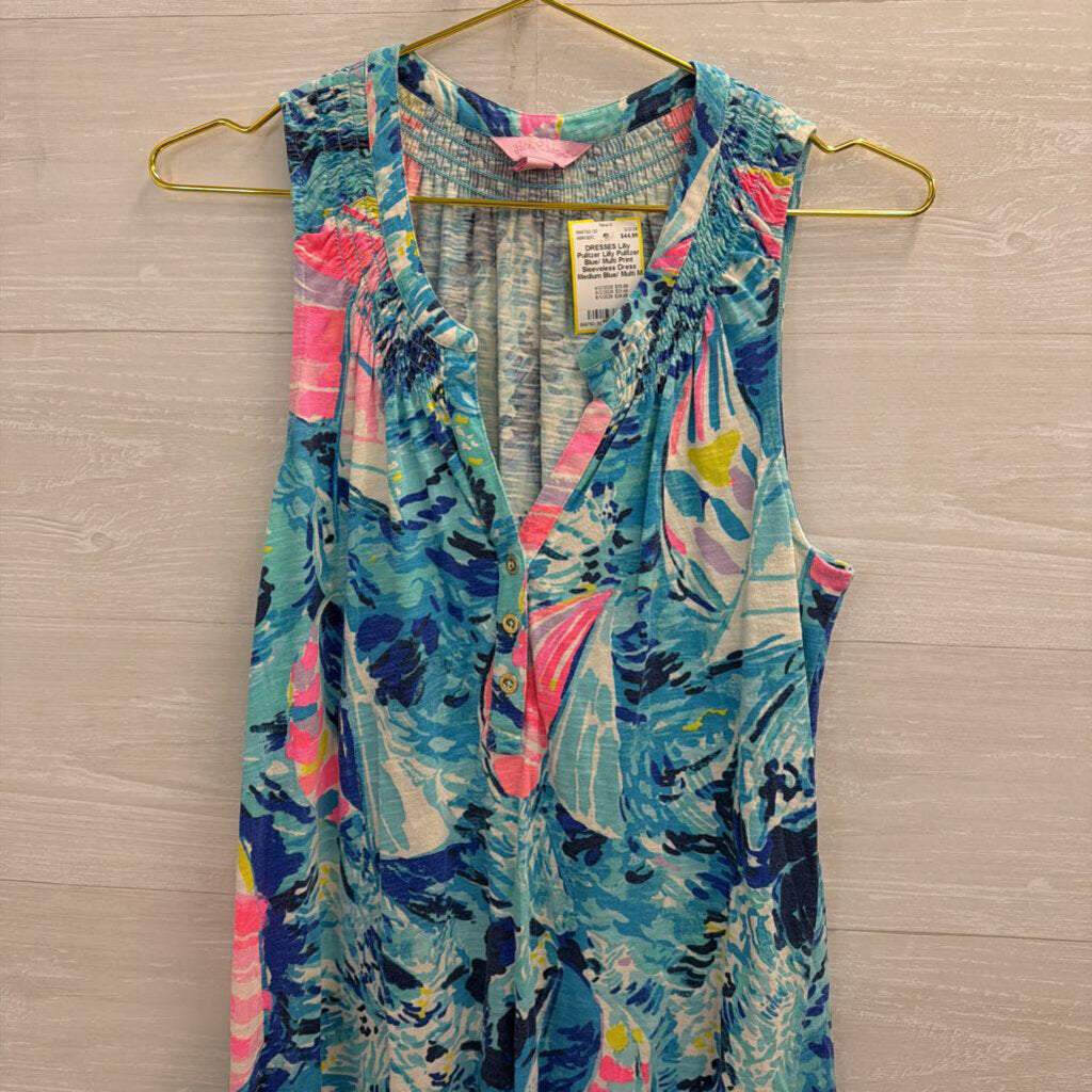 Lilly Pulitzer Blue/ Multi Print Sleeveless Dress Medium