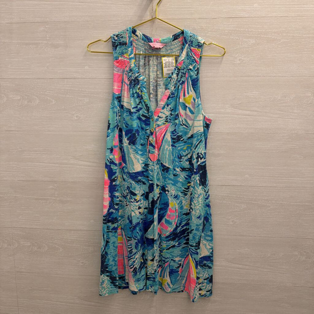 Lilly Pulitzer Blue/ Multi Print Sleeveless Dress Medium