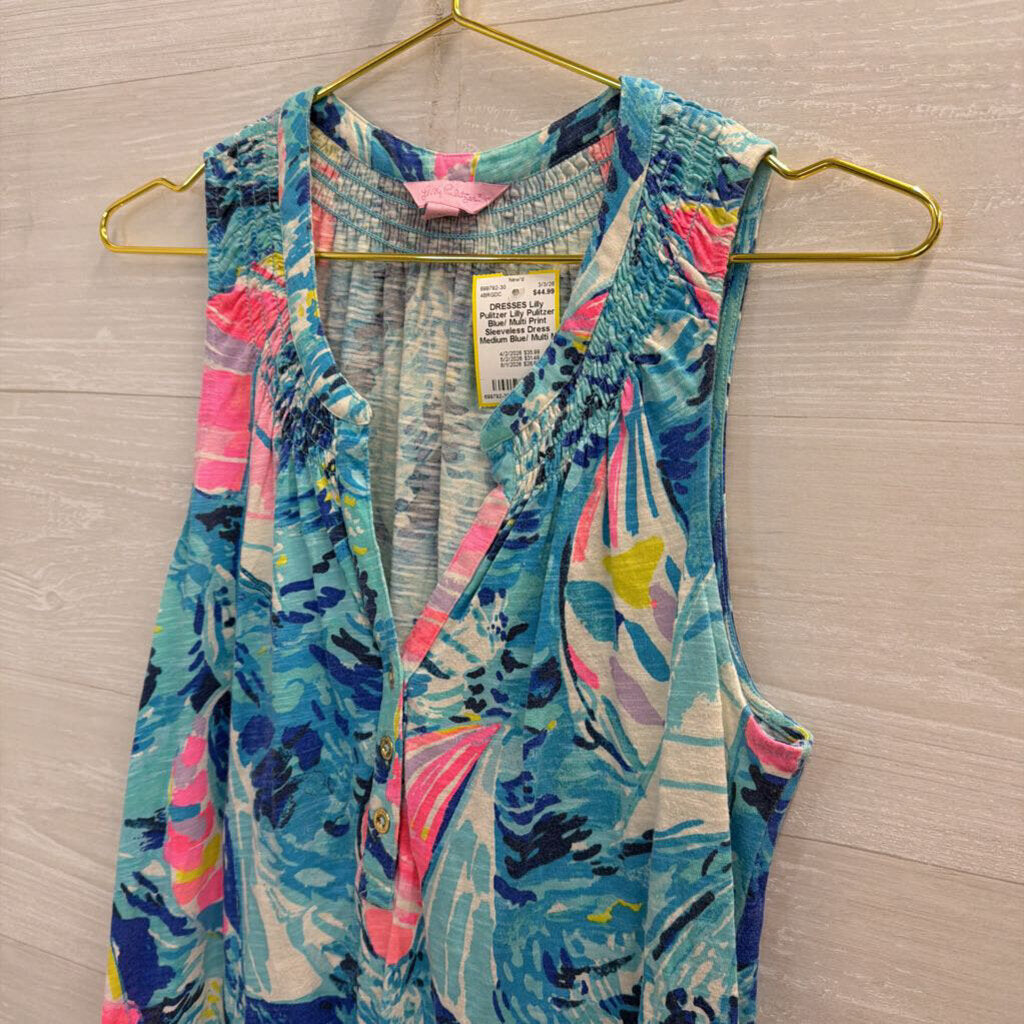 Lilly Pulitzer Blue/ Multi Print Sleeveless Dress Medium