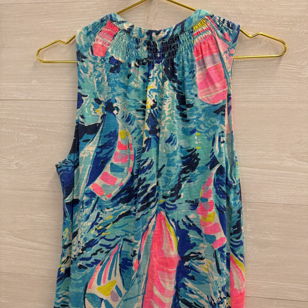 Lilly Pulitzer Blue/ Multi Print Sleeveless Dress Medium