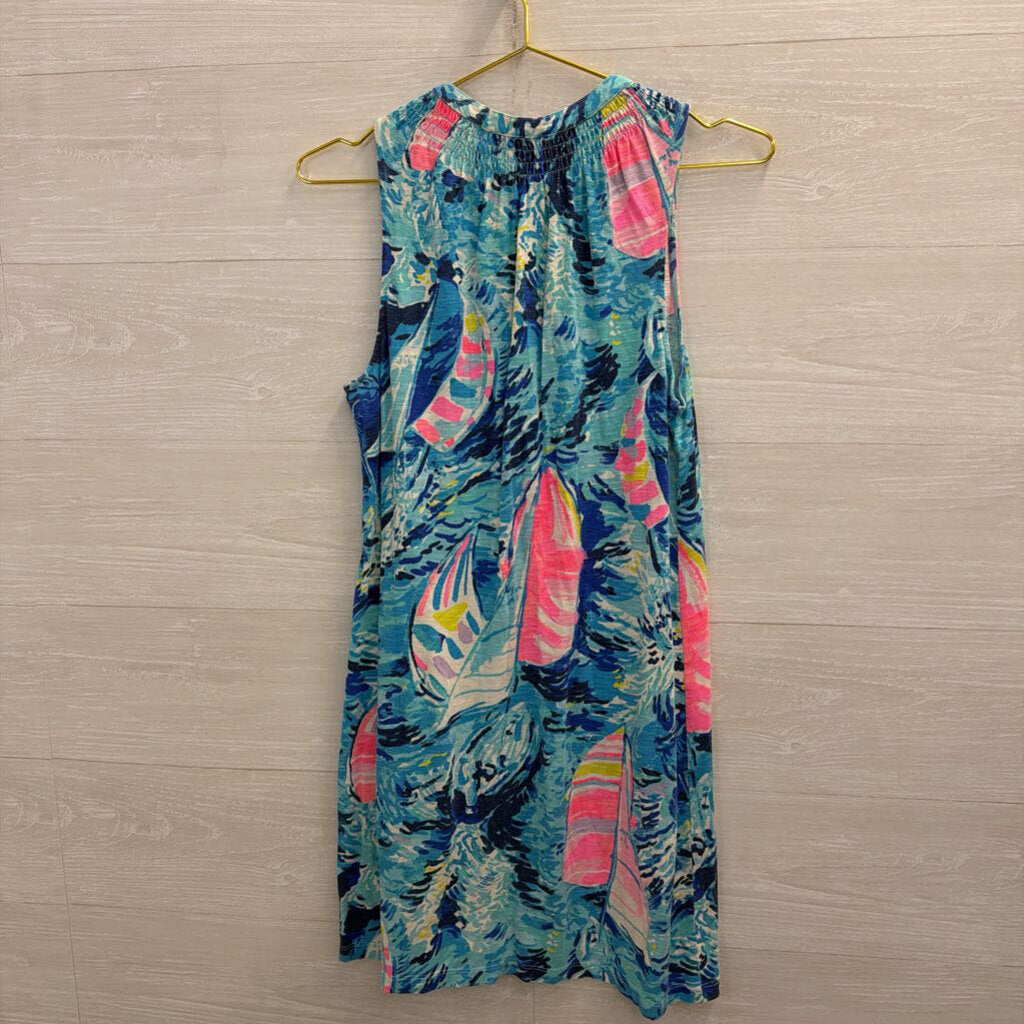 Lilly Pulitzer Blue/ Multi Print Sleeveless Dress Medium
