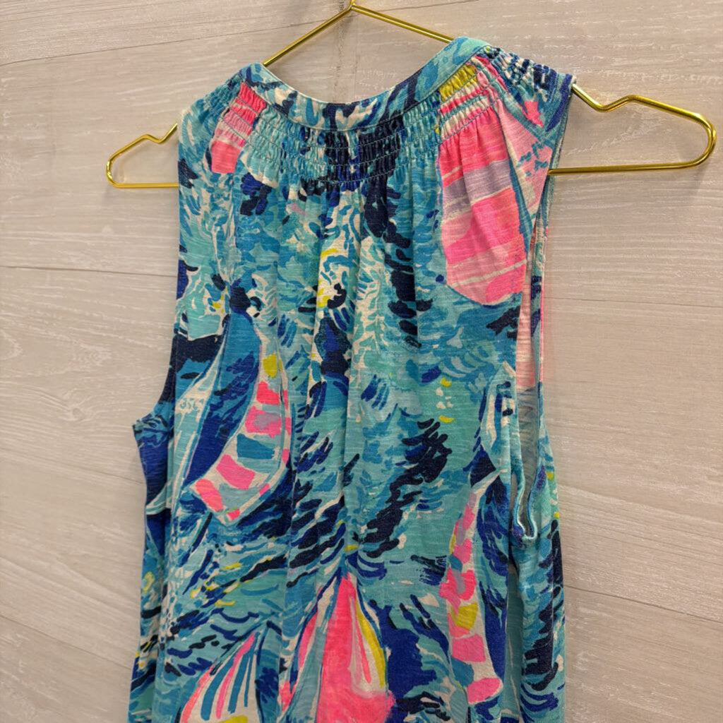 Lilly Pulitzer Blue/ Multi Print Sleeveless Dress Medium