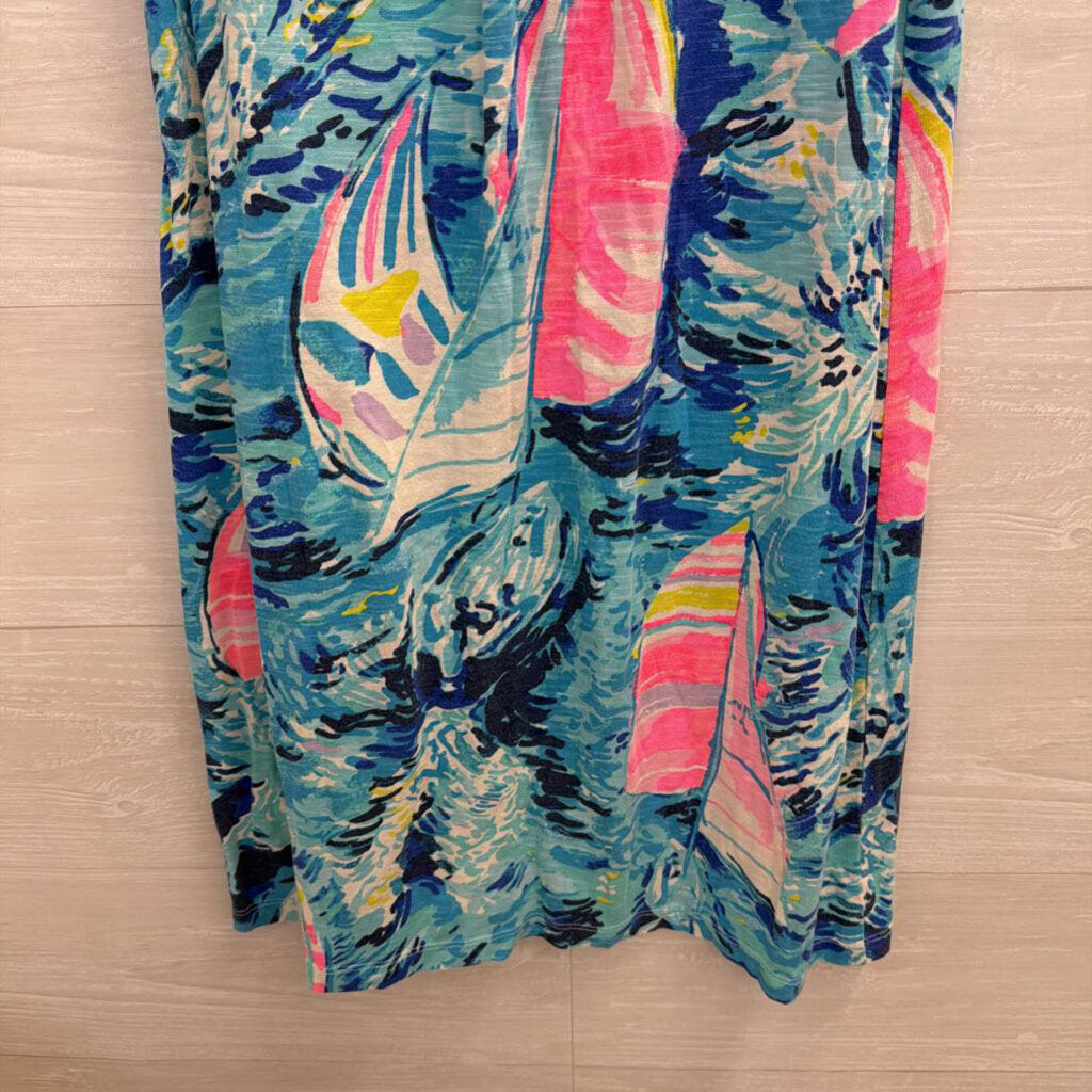 Lilly Pulitzer Blue/ Multi Print Sleeveless Dress Medium