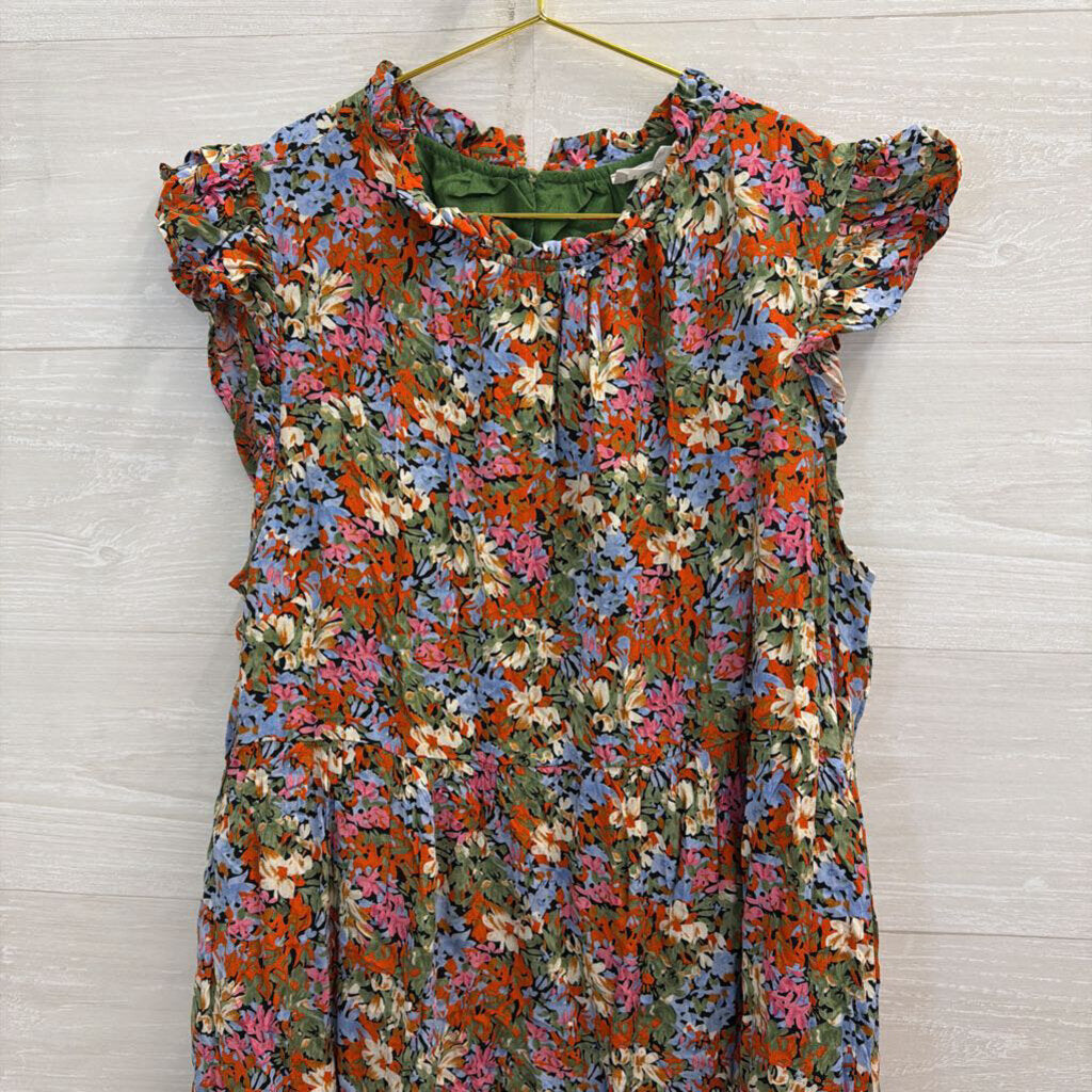 THML Orange/ Blue/ Multi Print Short Sleeve Dress Medium