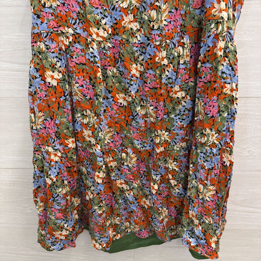 THML Orange/ Blue/ Multi Print Short Sleeve Dress Medium