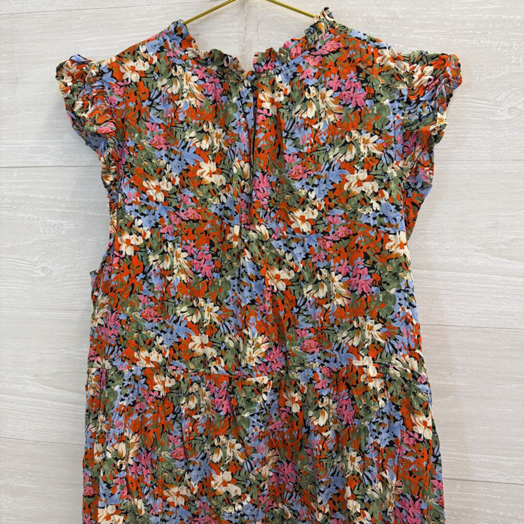 THML Orange/ Blue/ Multi Print Short Sleeve Dress Medium