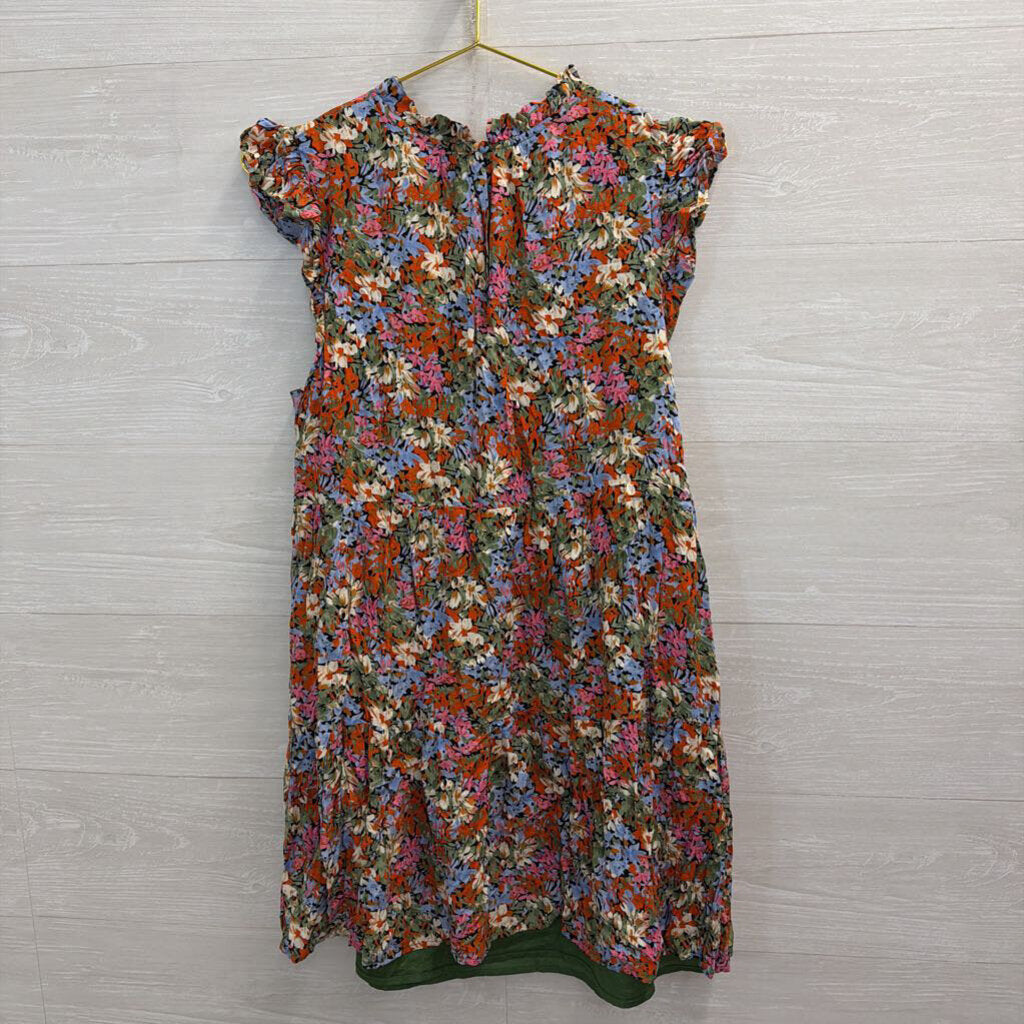 THML Orange/ Blue/ Multi Print Short Sleeve Dress Medium