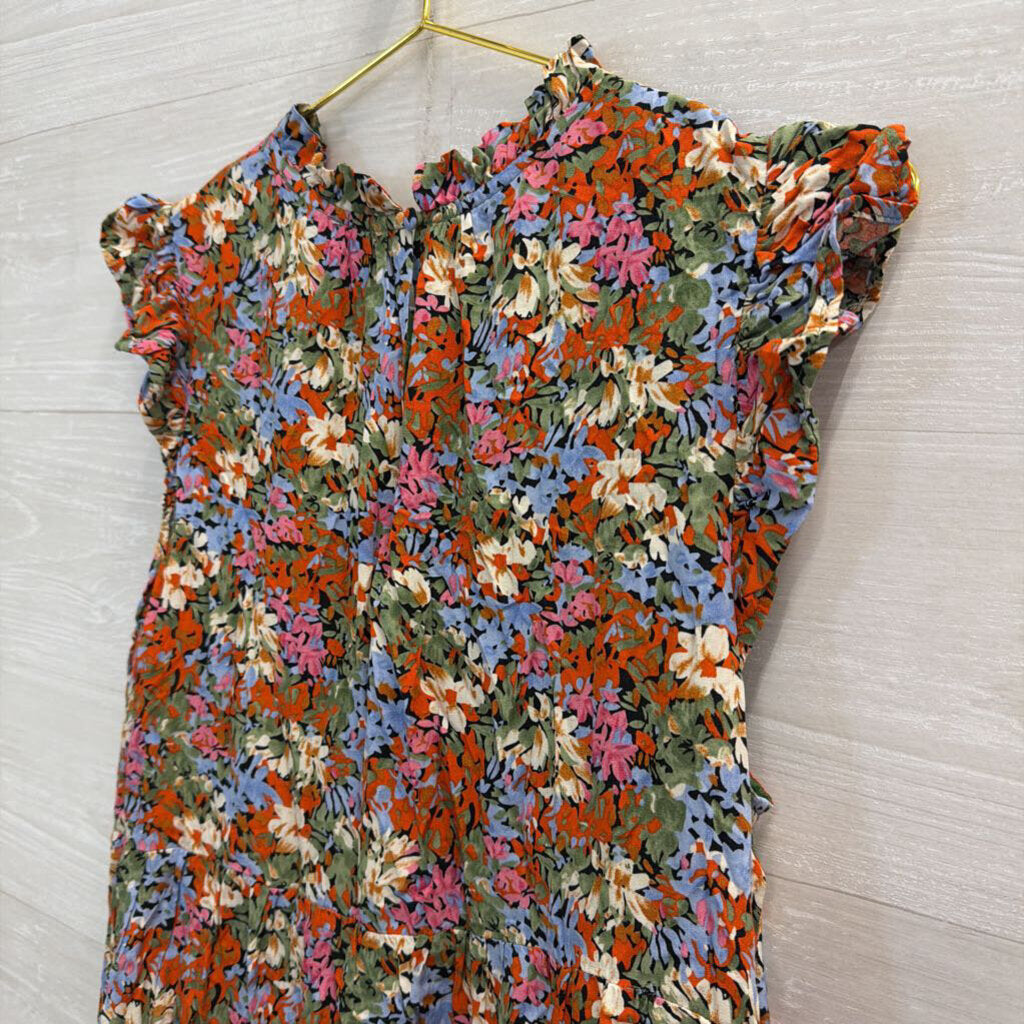 THML Orange/ Blue/ Multi Print Short Sleeve Dress Medium
