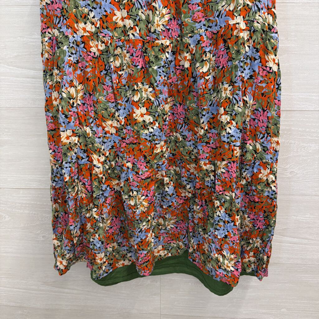 THML Orange/ Blue/ Multi Print Short Sleeve Dress Medium