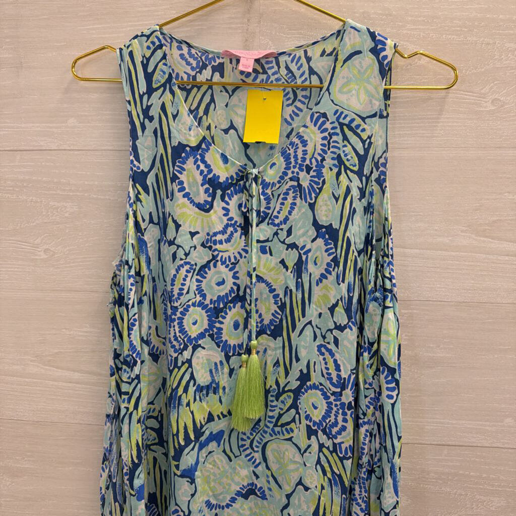 Lilly Pulitzer Blue/ Multi Print Cold Shoulder Long Sleeve Dress Small