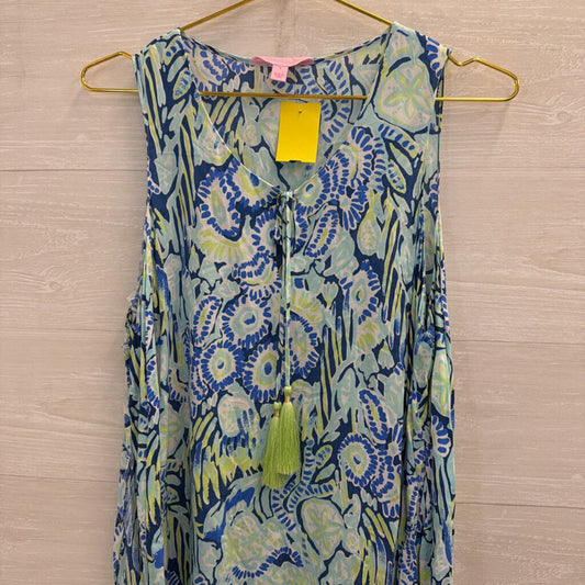 Lilly Pulitzer Blue/ Multi Print Cold Shoulder Long Sleeve Dress Small