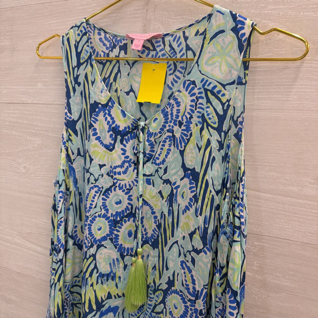 Lilly Pulitzer Blue/ Multi Print Cold Shoulder Long Sleeve Dress Small