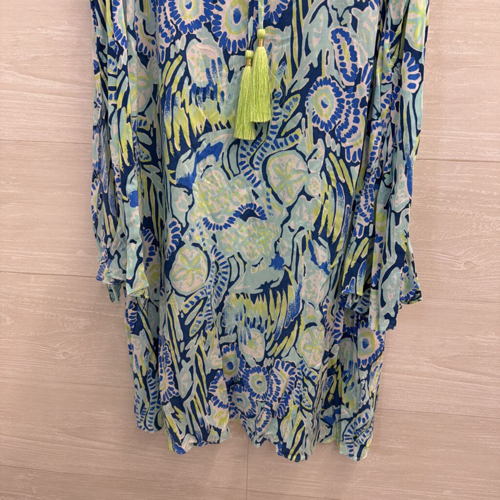 Lilly Pulitzer Blue/ Multi Print Cold Shoulder Long Sleeve Dress Small