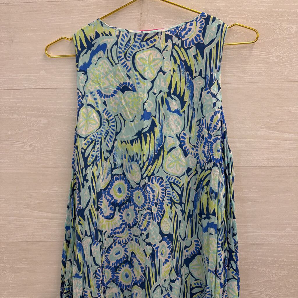 Lilly Pulitzer Blue/ Multi Print Cold Shoulder Long Sleeve Dress Small