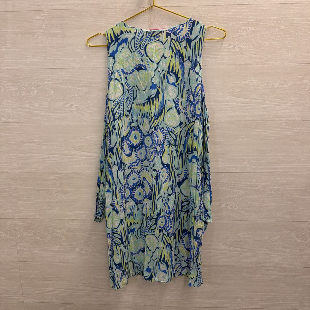 Lilly Pulitzer Blue/ Multi Print Cold Shoulder Long Sleeve Dress Small