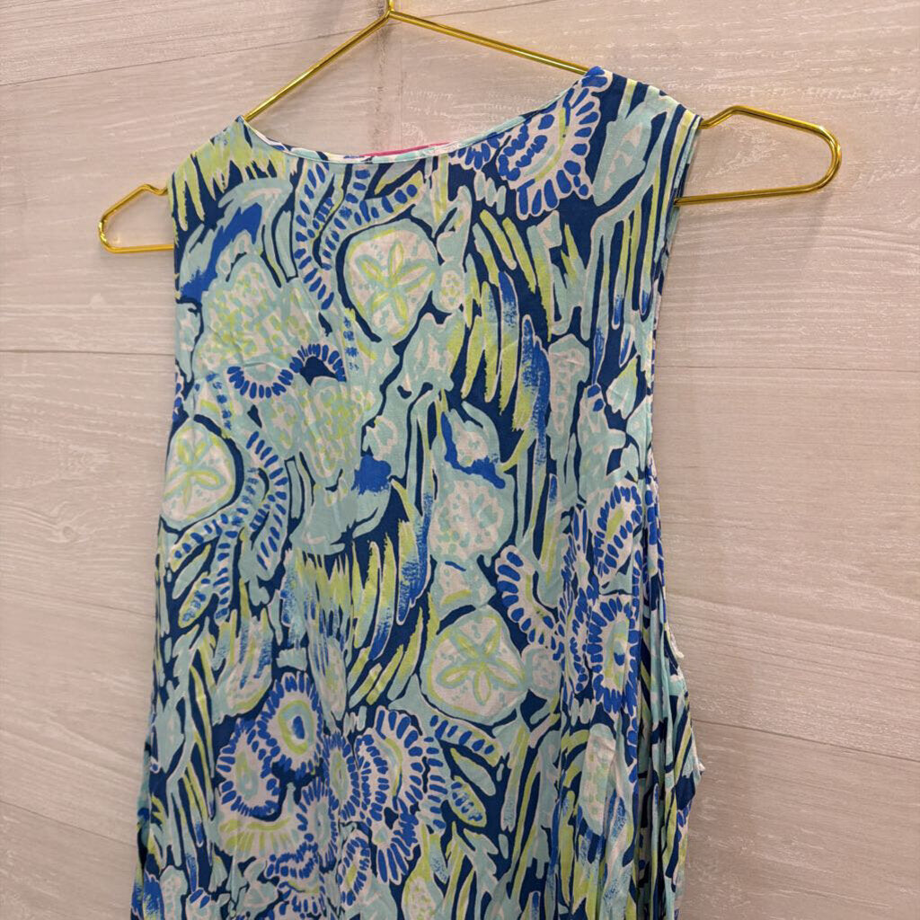 Lilly Pulitzer Blue/ Multi Print Cold Shoulder Long Sleeve Dress Small