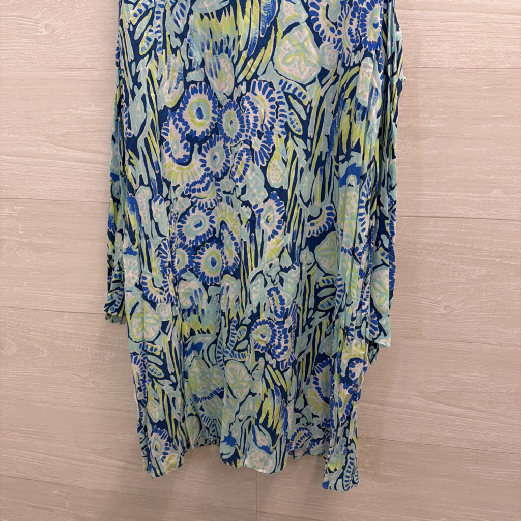 Lilly Pulitzer Blue/ Multi Print Cold Shoulder Long Sleeve Dress Small