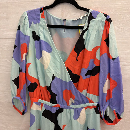 Annie Griffin Blue/ Multi Print Long Sleeve Romper Medium