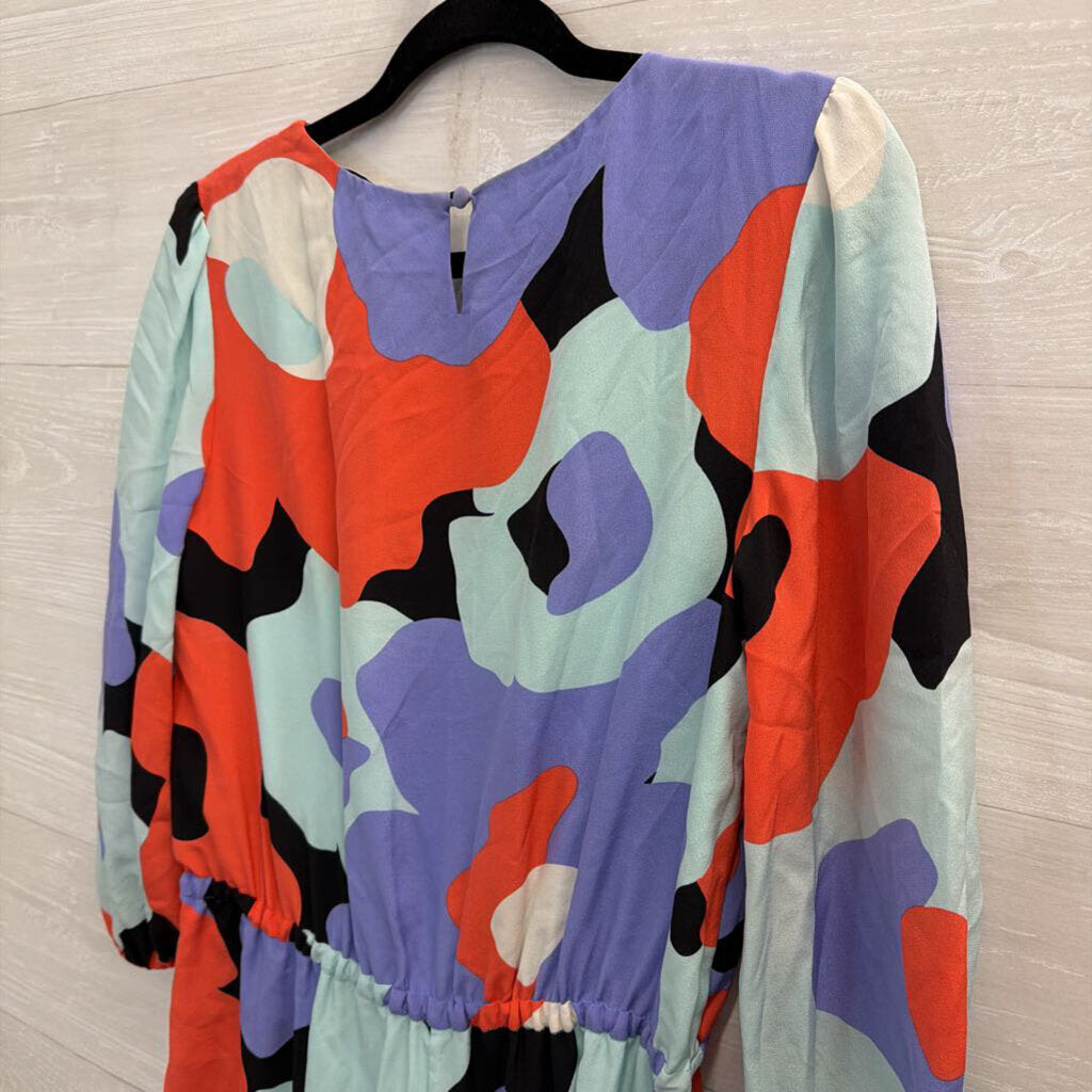 Annie Griffin Blue/ Multi Print Long Sleeve Romper Medium