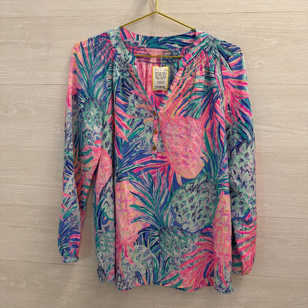 Lilly Pulitzer Blue/ Pink Print Long Sleeve Top Small