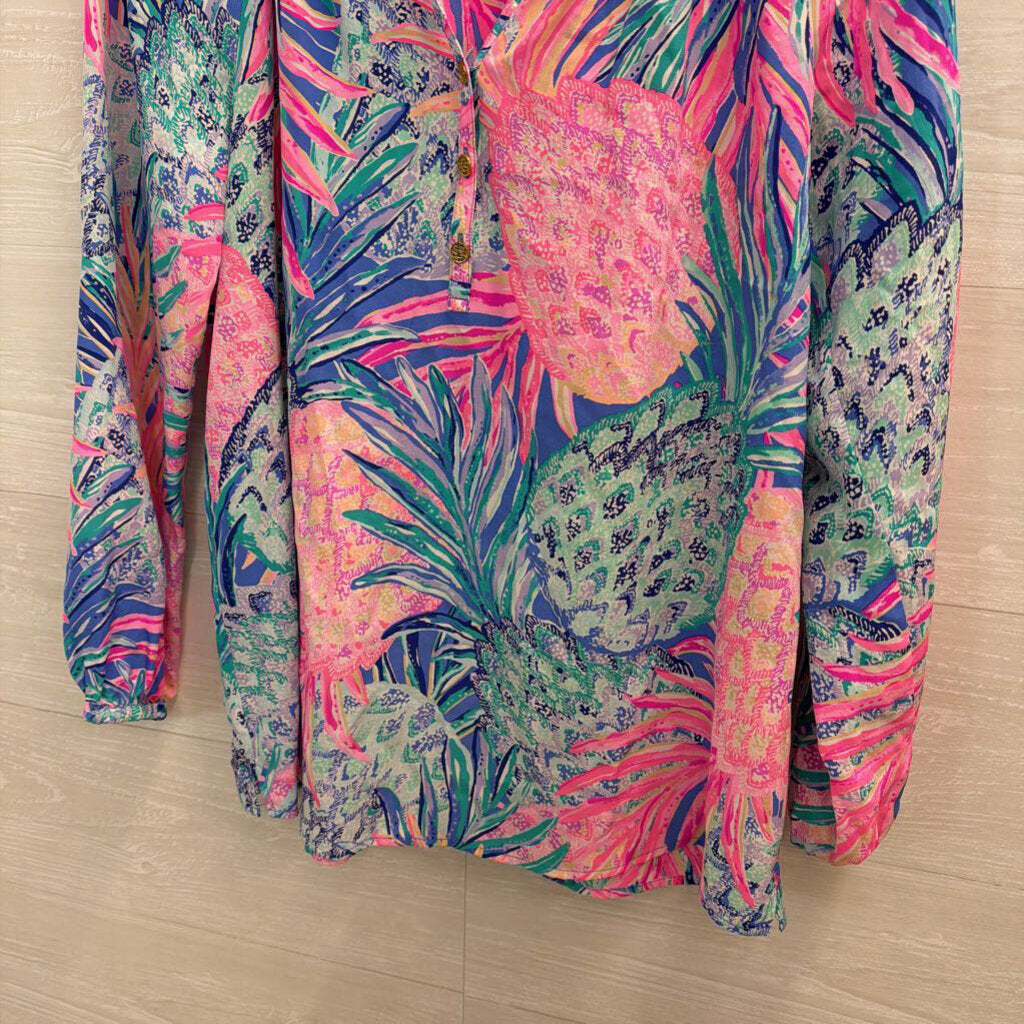 Lilly Pulitzer Blue/ Pink Print Long Sleeve Top Small
